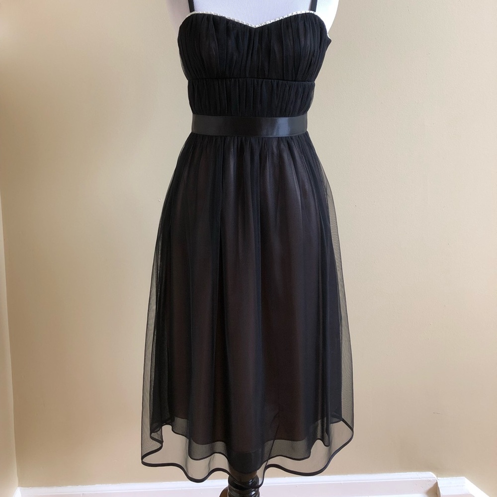 NWT Phoebe Couture Black Tulle Overlay Cocktail Dress Size 2P